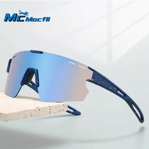 MCMACFIL Mirror Sports Goggle Men New Rimless Oversize Punk Design Sunglasses Trendy Anti-UV Wrapped Round Outdoor Cycling Shades