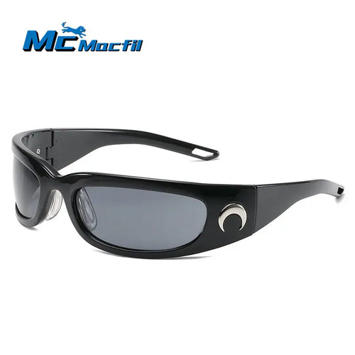 MCMACFIL  New Moon Rectangular Sunglasses Women Man Vintage Outdoor Cycling Sports Hip Hop Punk Sun Glasses Y2k Glasses Goggles