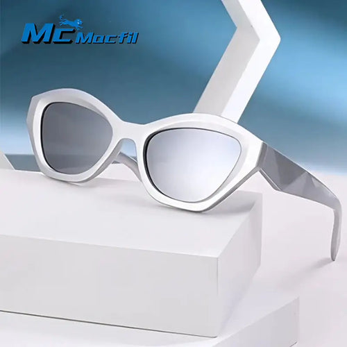 MCMACFIL Vintage Silver Y2k Sunglasses Women Fashion Trend Cat Eye Sun Glasses Men Funky Hot Girl Music Festival Shades Cool Streetwear