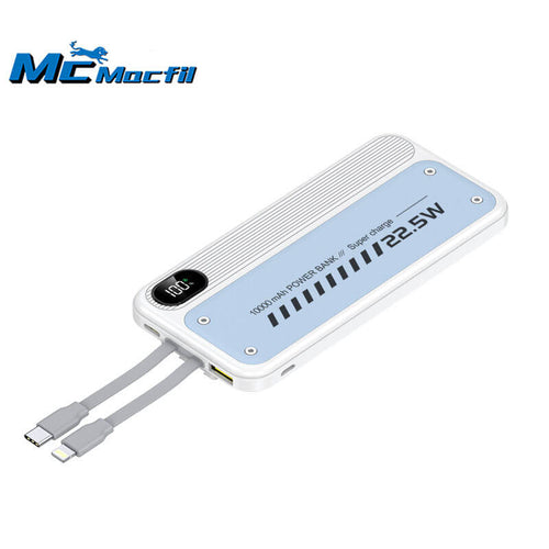 Mcmacfil 22.5W Super Fast Charging 10000mAh Power Bank with Built-in Cable PD Fast Charge 20W Mobile Power Source