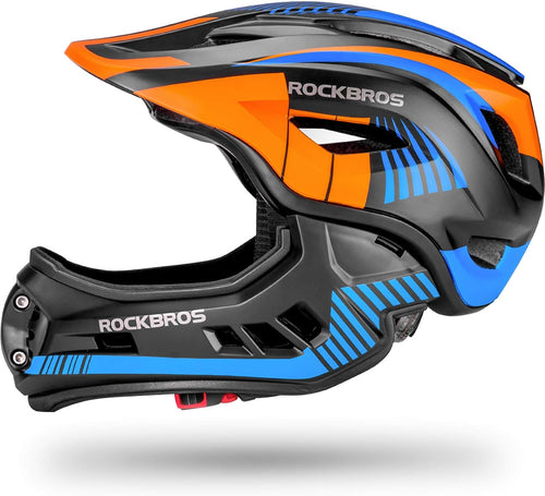 ROCKBROS Kids Full Face Helmet Kids Bike Helmets Lightweight Toddler Mountain Bike Helmet Detachable for MTB BMX Skating Cycling Scooter Saf