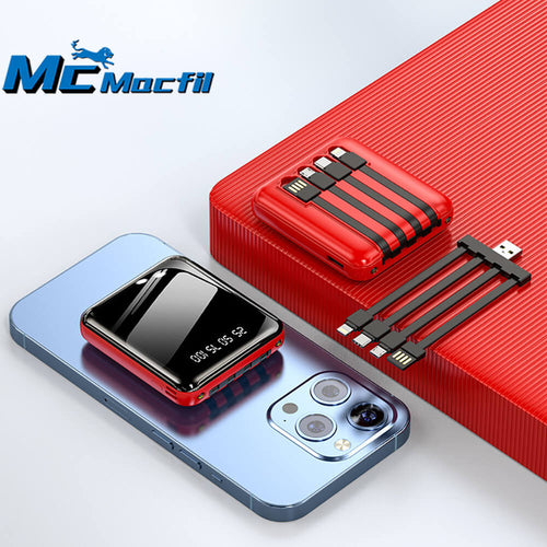 McMacfil New Mini Universal Mobile Power Bank 20000mAh with Built-in Cable - Compact and Portable