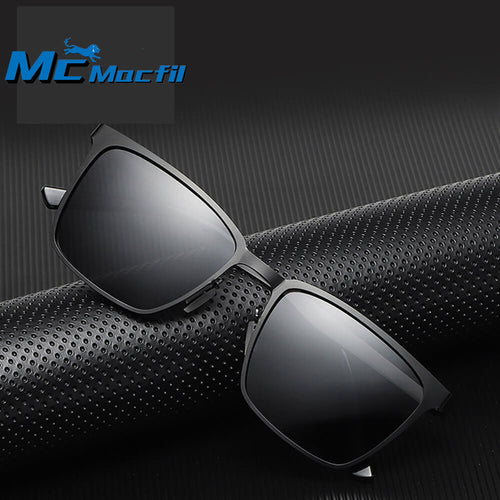 Mcmacfil New Men's Photochromic Polarized Metal Square Sunglasses - Ideal for Night Vision, Driving, Cycling, and Sun Protection.