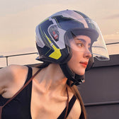 Mcmacfil Motorcycle Helmet - Half Helmet with Dual Visors, Bluetooth, Open Face Helmet for Men and Women, Full-Covered Motorcycle Helmet for Summer and Three-Quarter Helmet."