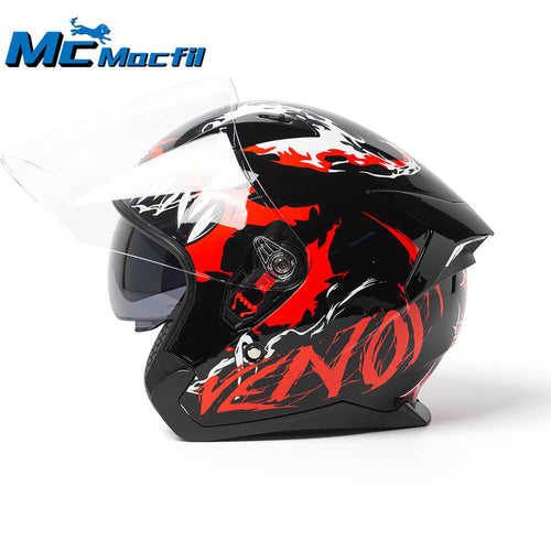 Mcmacfil Motorcycle Helmet - Half Helmet with Dual Visors, Bluetooth, Open Face Helmet for Men and Women, Full-Covered Motorcycle Helmet for Summer and Three-Quarter Helmet."