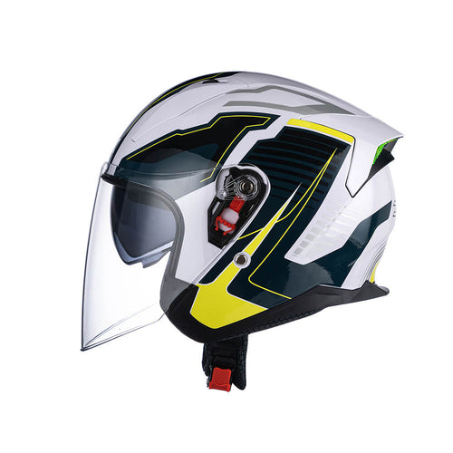 Mcmacfil Motorcycle Helmet - Half Helmet with Dual Visors, Bluetooth, Open Face Helmet for Men and Women, Full-Covered Motorcycle Helmet for Summer and Three-Quarter Helmet."