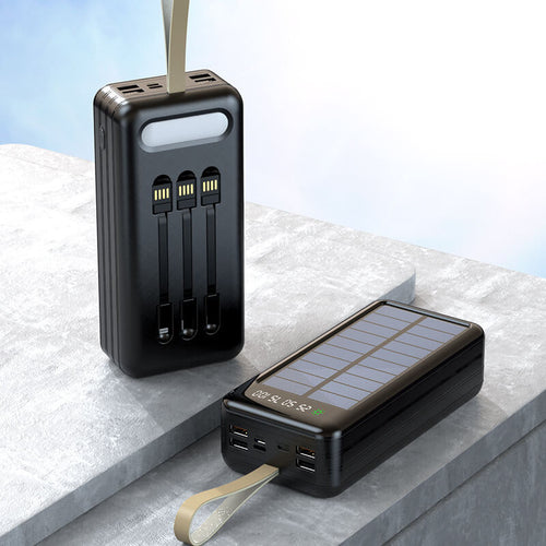 Mcmacfil solar power bank with built-in cable, ultra-large capacity of 30000mAh, mobile power supply for outdoor emergency use.