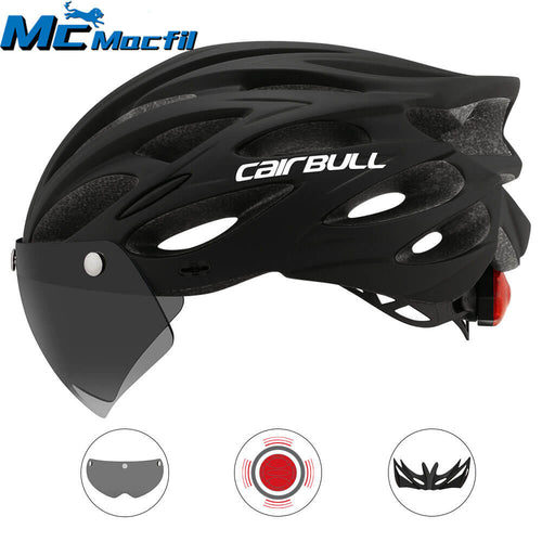 McMacfil Road and Mountain Bike Riding Helmet with Visor, Lens, Cap Brim, and Tail Light